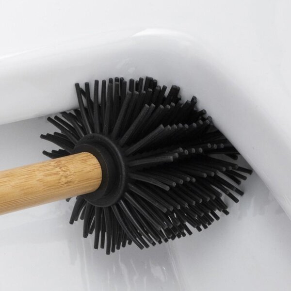 Erga Bambo, WC-kefe szilikonfejjel és bambusznyéllel, 34 cm, fekete / bambusz, ERG-YKA-V.WCZ BAMBO-SILKA