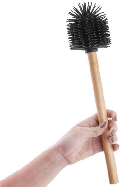 Erga Bambo, WC-kefe szilikonfejjel és bambusznyéllel, 34 cm, fekete / bambusz, ERG-YKA-V.WCZ BAMBO-SILKA