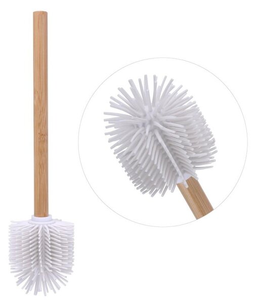 Erga Bambo, pót WC-kefe szilikon fejjel és bambusz nyéllel, 34 cm, fehér / bambusz, ERG-YKA-V.WCZ-BAMBO-WHT-SILKA