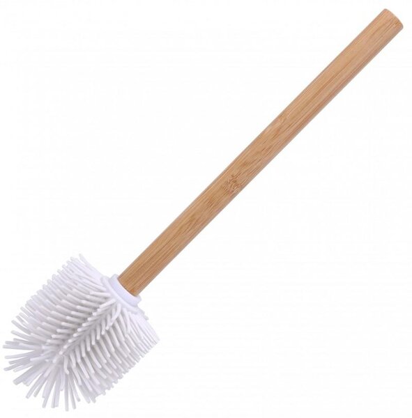 Erga Bambo, pót WC-kefe szilikon fejjel és bambusz nyéllel, 34 cm, fehér / bambusz, ERG-YKA-V.WCZ-BAMBO-WHT-SILKA