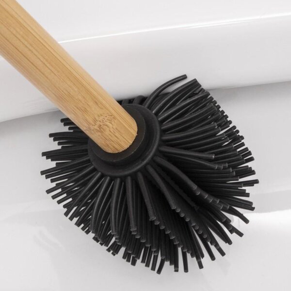 Erga Bambo, WC-kefe szilikonfejjel és bambusznyéllel, 34 cm, fekete / bambusz, ERG-YKA-V.WCZ BAMBO-SILKA