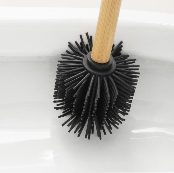 Erga Bambo, WC-kefe szilikonfejjel és bambusznyéllel, 34 cm, fekete / bambusz, ERG-YKA-V.WCZ BAMBO-SILKA