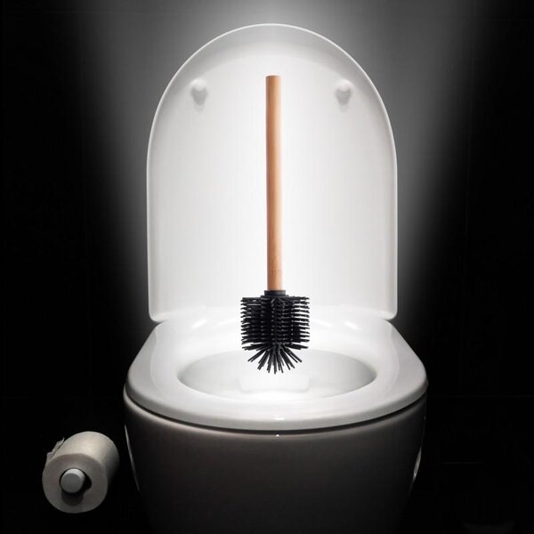 Erga Bambo, WC-kefe szilikonfejjel és bambusznyéllel, 34 cm, fekete / bambusz, ERG-YKA-V.WCZ BAMBO-SILKA