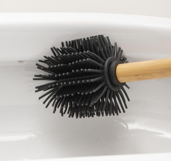 Erga Bambo, WC-kefe szilikonfejjel és bambusznyéllel, 34 cm, fekete / bambusz, ERG-YKA-V.WCZ BAMBO-SILKA