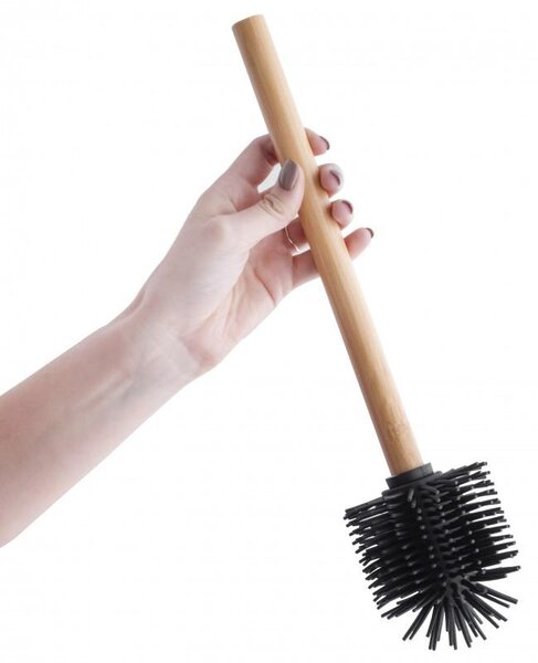 Erga Bambo, WC-kefe szilikonfejjel és bambusznyéllel, 34 cm, fekete / bambusz, ERG-YKA-V.WCZ BAMBO-SILKA