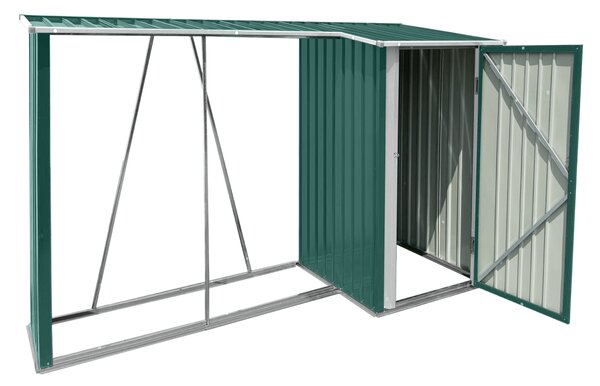 KONDELA Fatároló fészerrel, 270x104x159 cm, sötétzöld, ARPOL TYP 2
