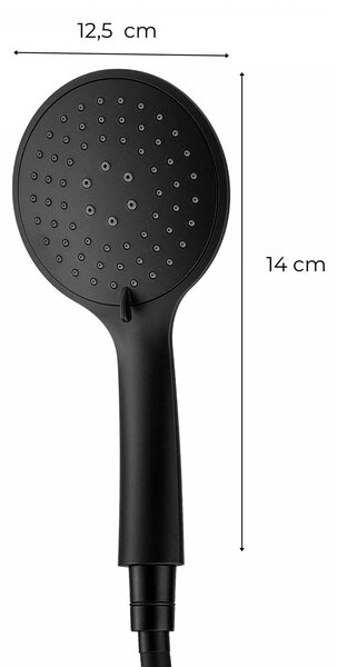 Erga Wemi, 3 funkciós kézi zuhany 150 cm-es tömlővel, 12,5 × 14 cm, matt fekete, ERG-YKA-BP.WEMI-BLK