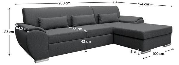 KONDELA Ülőgarnitúra, szürke szövet, jobbos, PEDRA ROH