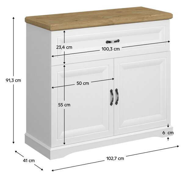 KONDELA Komód, fehér/harbor tölgy, RIBANA 2D1S