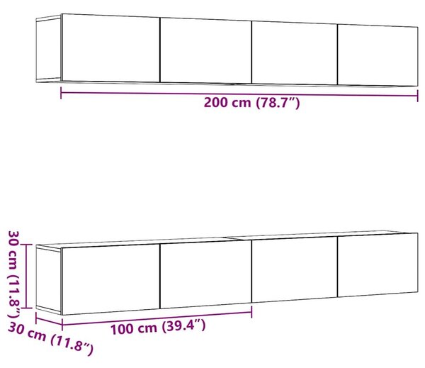 VidaXL 4 db falra szerelhető TV-szekrény szett régi fa 100 x 30 x 30 cm