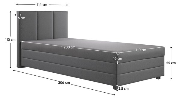 KONDELA Boxspring ágy, egyszemélyes, szürke, 110x200, univerzális, ALEXA