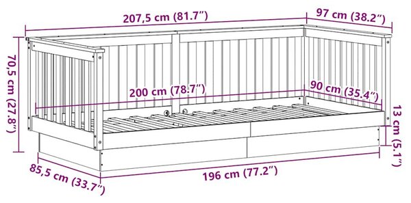 VidaXL tömör fenyőfa heverő matrac nélkül 90 x 200 cm