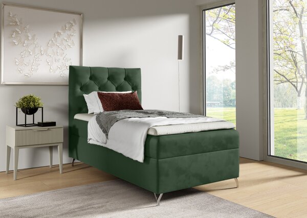 KONDELA Boxspring ágy, 90x200, zöld Velvet szövet, balos, GULIETTE + ajándék