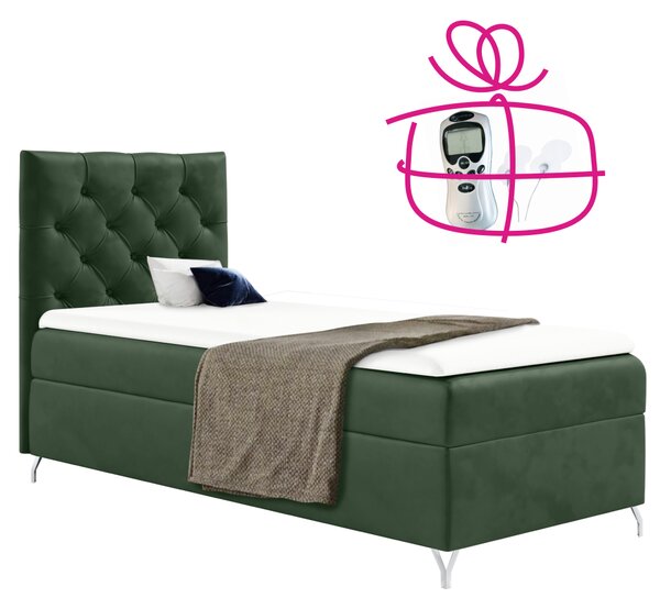 KONDELA Boxspring ágy, 90x200, zöld Velvet szövet, balos, GULIETTE + ajándék