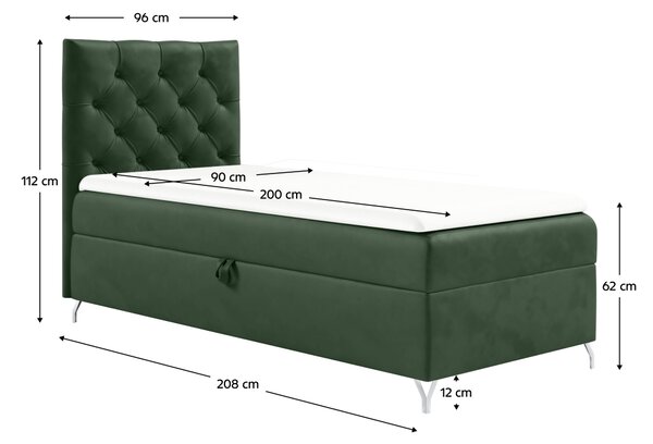 KONDELA Boxspring ágy, 90x200, zöld Velvet szövet, balos, GULIETTE + ajándék