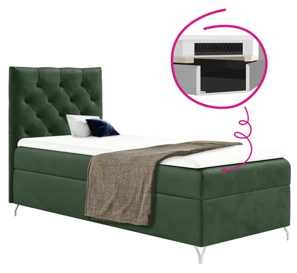 KONDELA Boxspring ágy, 90x200, zöld Velvet szövet, balos, GULIETTE + ajándék