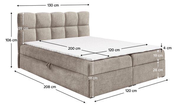 KONDELA Boxspring ágy, 120x200, szürkésbézs Taupe, NEGRY
