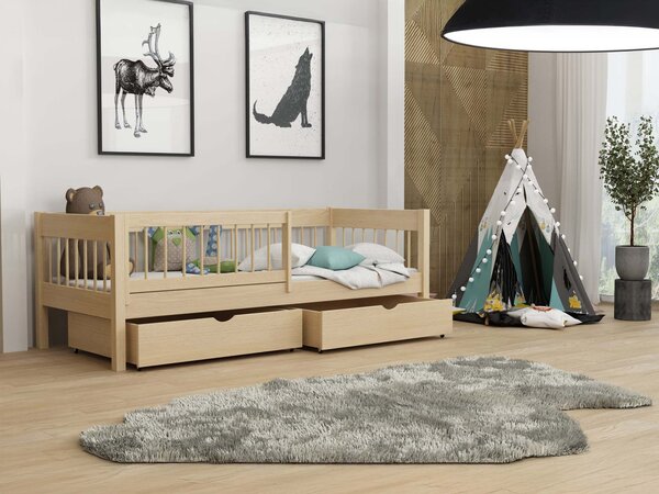 Wilsondo LESZANKA gyerek fa montessori ágy ágyneműtartóval 80x180 - natúr borovi