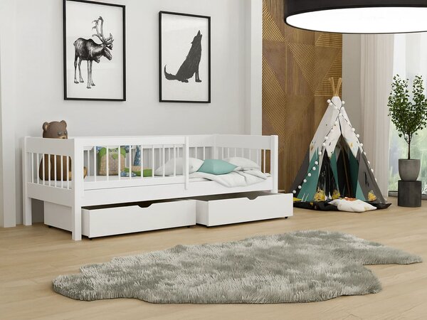 Wilsondo LESZANKA gyerek fa montessori ágy ágyneműtartóval 80x180 - fehér