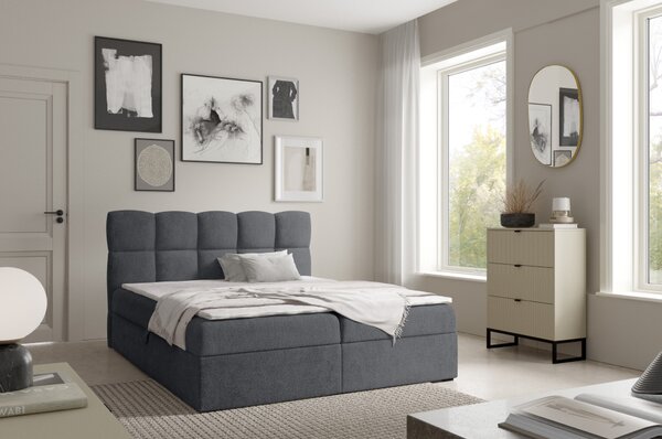 KONDELA Boxspring ágy, 200x200, sötétszürke, NEGRY