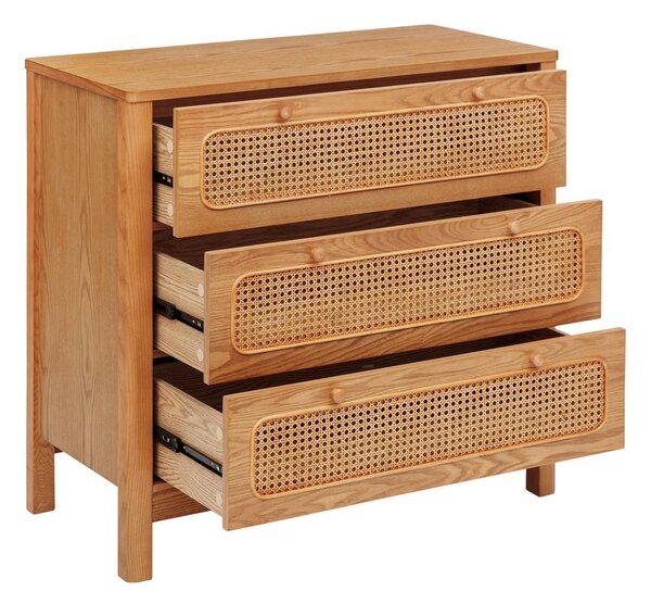 Komód, rattanm fa 3 fiókkal 90x45 cm - EXO
