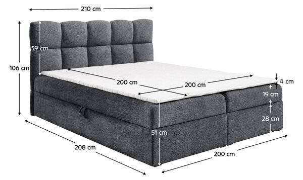KONDELA Boxspring ágy, 200x200, sötétszürke, NEGRY