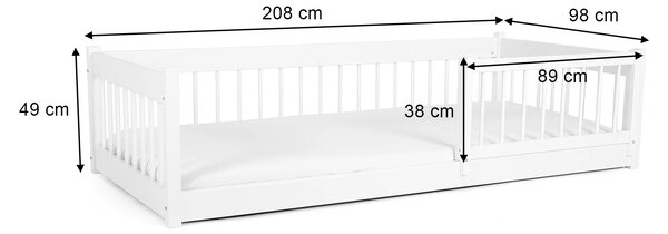 LESZANKA gyerek montessori ágy 90x200 - fehér