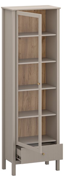KONDELA Vitrin, szürkésbarna Taupe/craft arany tölgy, KLIO 1W1S