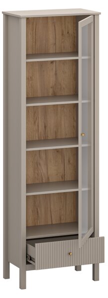 KONDELA Vitrin, szürkésbarna Taupe/craft arany tölgy, KLIO 1W1S