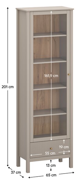 KONDELA Vitrin, szürkésbarna Taupe/craft arany tölgy, KLIO 1W1S