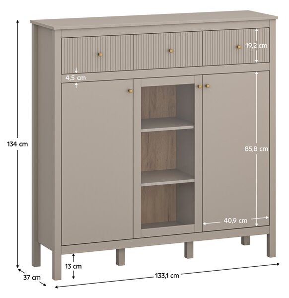 KONDELA Komód, szürkésbarna Taupe/craft arany tölgy, KLIO 2D1W3S