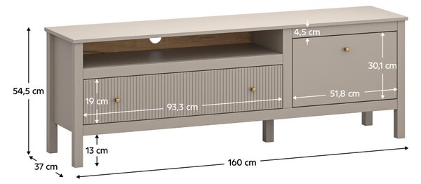 KONDELA TV-asztal, szürkésbarna Taupe/craft arany tölgy, KLIO 1D1S/160