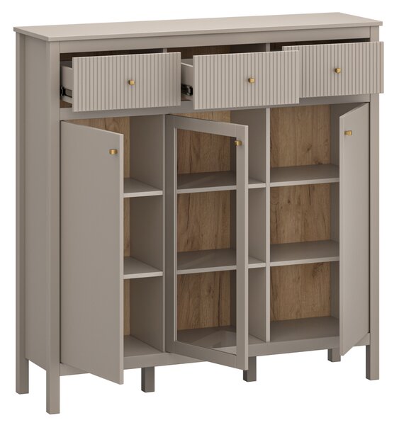 KONDELA Komód, szürkésbarna Taupe/craft arany tölgy, KLIO 2D1W3S