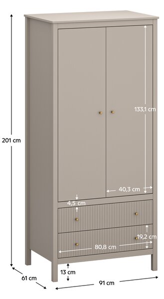 KONDELA Szekrény, szürkésbarna Taupe/craft arany tölgy, KLIO 2D2S