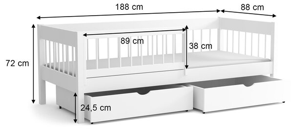 Wilsondo LESZANKA gyerek fa montessori ágy ágyneműtartóval 80x180 - fehér