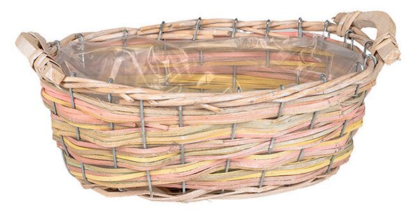 Ovális Breeze hasított fa ültetőtál natúr/pasztellzöld/pasztellrózsaszín 30x18x10/13cm