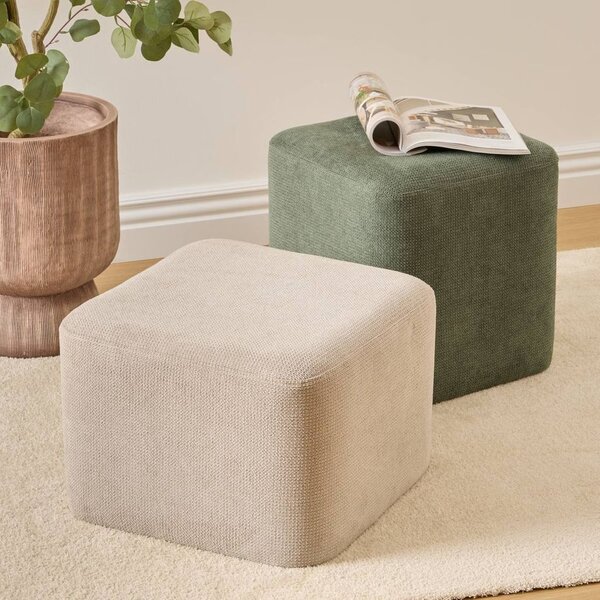 Puff szett 2 darabos, chenille szövet 42,5x29,5 cm, krém és zöld - IMBRIQUE