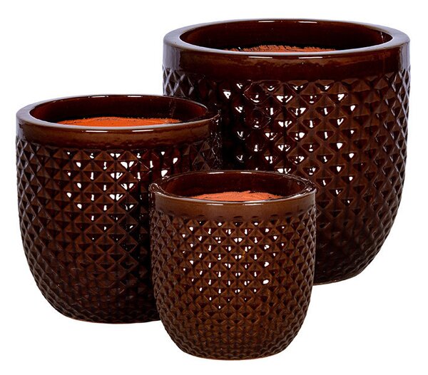 Caldera Diamo kerámia növénytartó szett barna 30x30-47x47cm S3