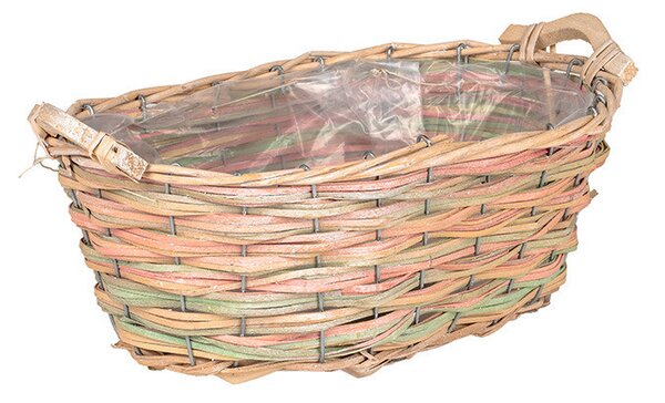 Ovális Breeze hasított fa ültetőtál natúr/pasztellzöld/pasztellrózsaszín 35x20,5x12,5/14cm