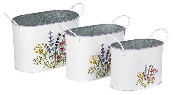 Meadow virágmintás ovális fém tál szett dísz füllel fehér 23x14x16cm S3