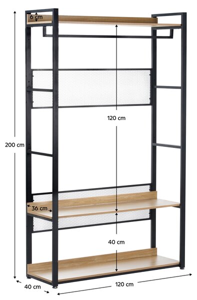 KONDELA Polcállvány polcokkal, tölgy/fekete, KILOS NEW TYP 2