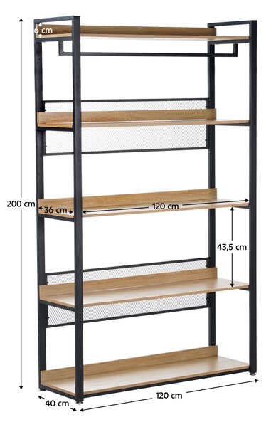 KONDELA 5 polcos állvány, tölgy/fekete, KILOS NEW TYP 3