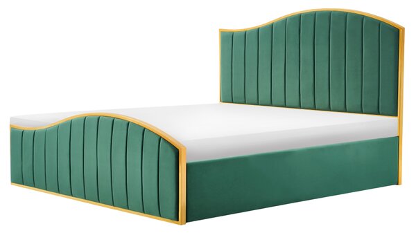 KONDELA Ágy ráccsal, 180x200, zöld Velvet szövet/gold arany króm, GEORGIA