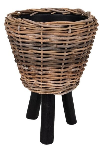 Drypot Rattan Lábas Kaspó Barna-Fekete 33x26/45cm