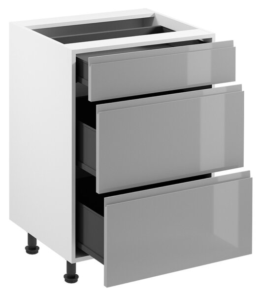 KONDELA Alsószekrény, fehér/szürke extra magasfényű HG, AURORA D60S3