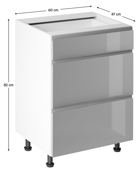 KONDELA Alsószekrény, fehér/szürke extra magasfényű HG, AURORA D60S3