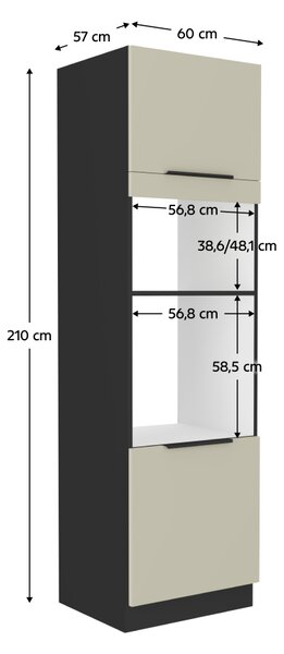 KONDELA Magas szekrény sütőhöz és mikrohullámú sütőhöz, kasmír/fekete, ARAKA 60 DPM-210 2F