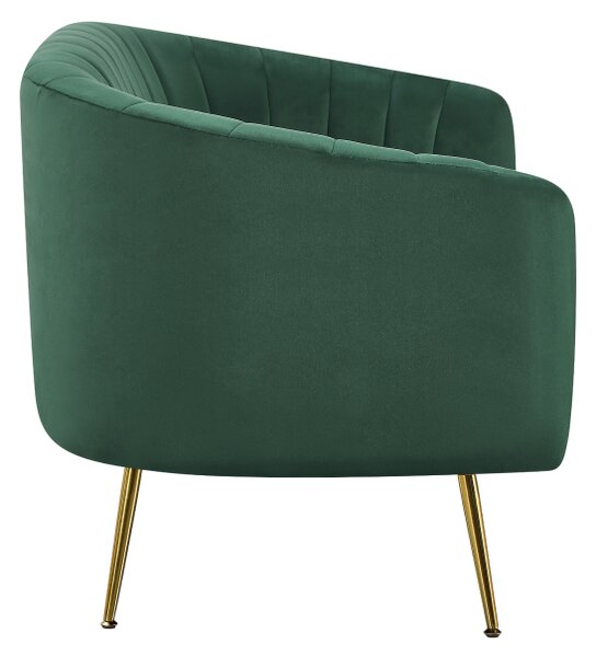 KONDELA Design kétszemélyes kanapé, sötétzöld Velvet szövet/gold króm-arany, BAGY