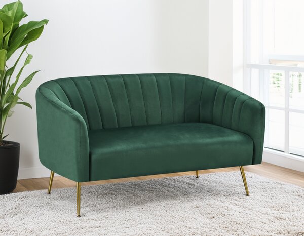KONDELA Design kétszemélyes kanapé, sötétzöld Velvet szövet/gold króm-arany, BAGY