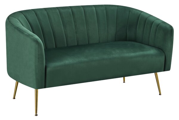 KONDELA Design kétszemélyes kanapé, sötétzöld Velvet szövet/gold króm-arany, BAGY